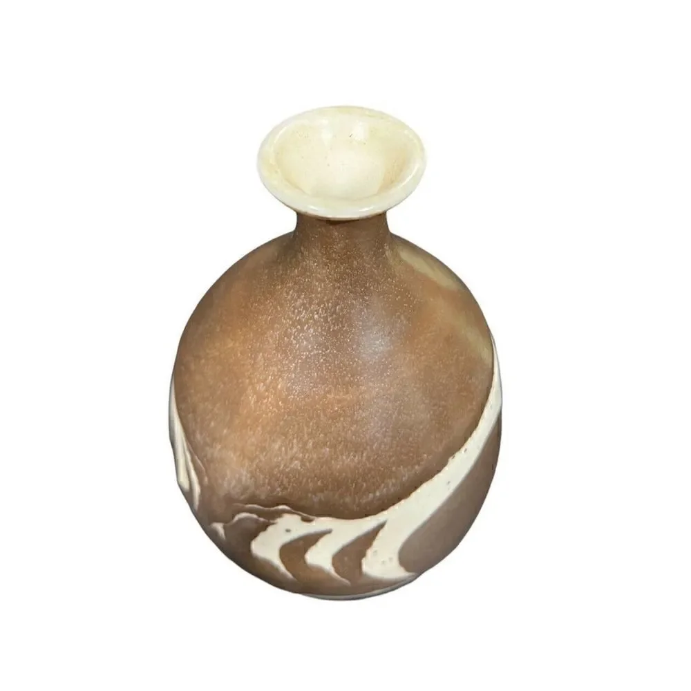 Vintage Aviemore Art Pottery Brown with Geometric Design Vase Scotland MCM